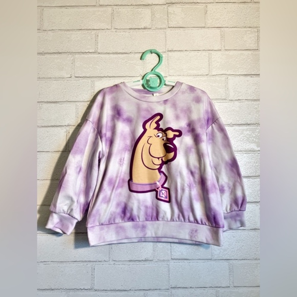 Scooby Doo x SHEIN Girls Purple and White Tie-Dye Sweatshirt Relaxed Fit 4Y